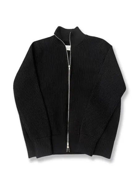 Maison Margiela Ribbed Zip-Up Knit Jacket Black Outerwear - 1