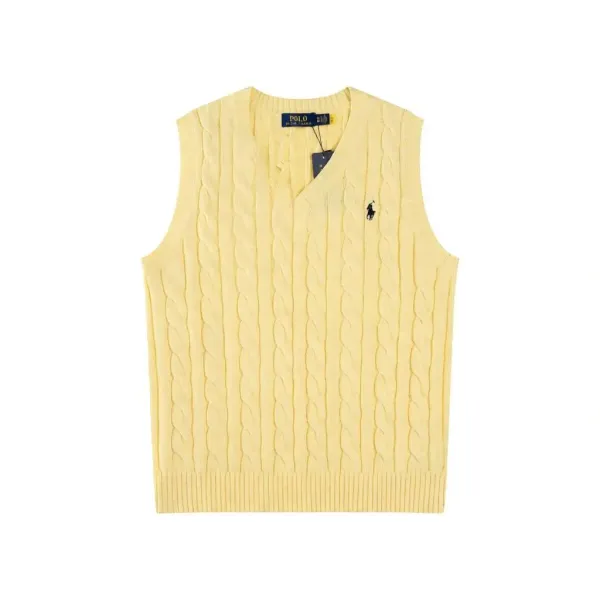 Polo Ralph Lauren Cable Knit V-Neck Vest Yellow Vest Top - 1