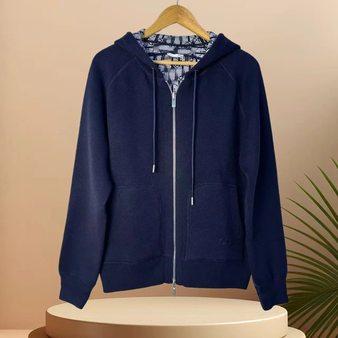 Dior Oblique Knit Hoodie Navy Blue