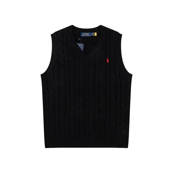 Polo Ralph Lauren Cable Knit V-Neck Vest Black Vest Top - 1