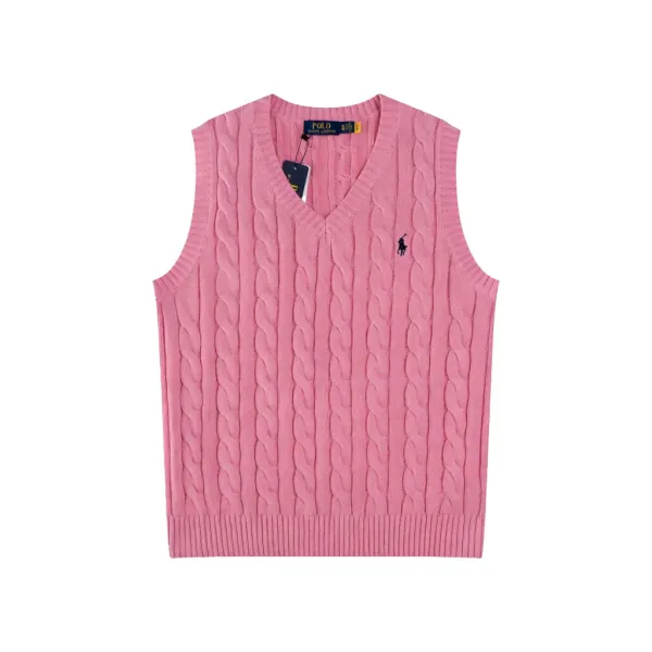 Polo Ralph Lauren Cable Knit V-Neck Vest Pink Vest Top - 1