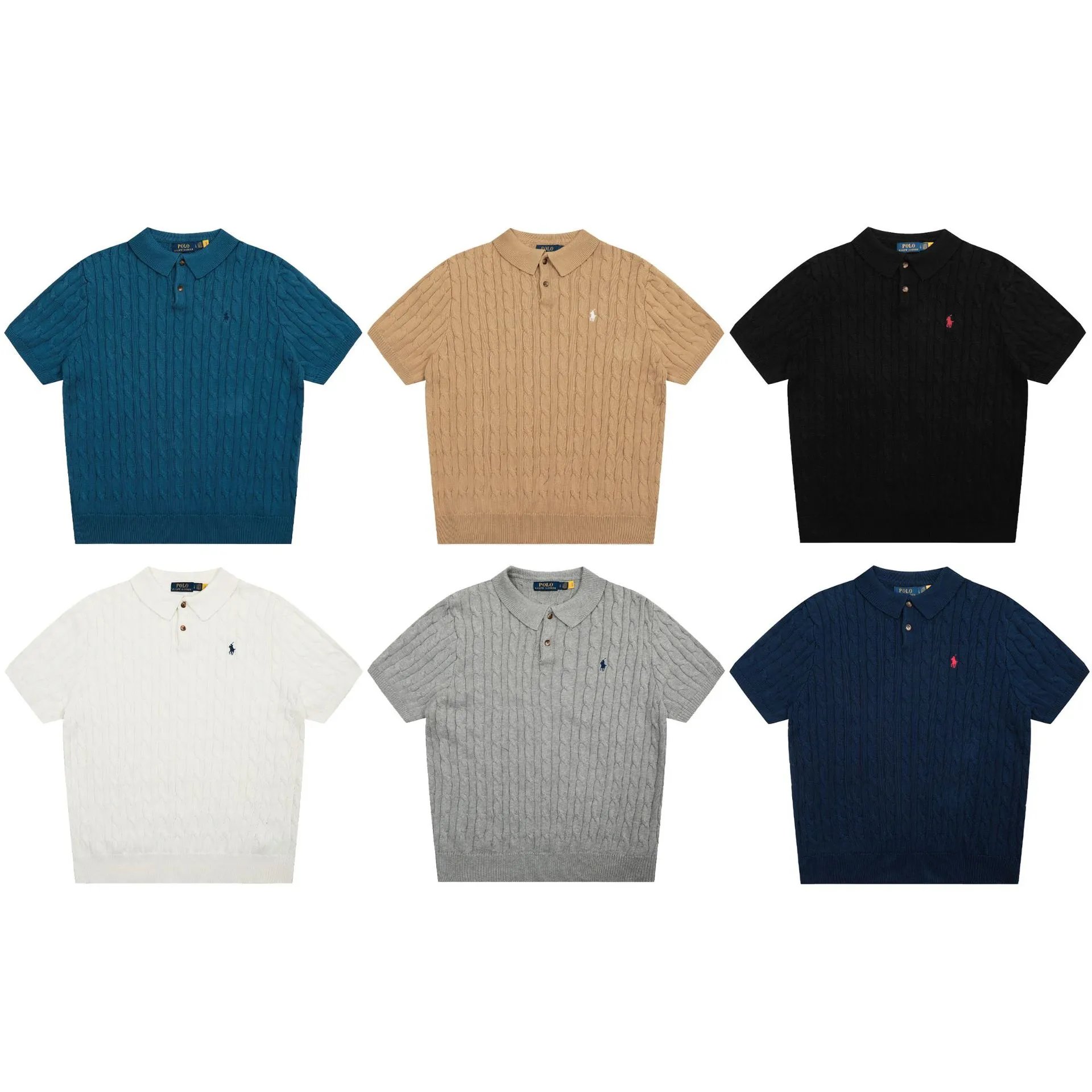 Polo Collar Solid Color Pony Embroidered Knitted Short Sleeve T-Shirt