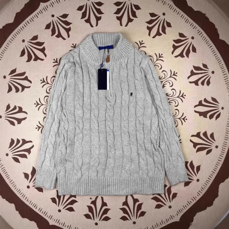 Cable Knit Half-Zip Turtleneck Sweater Cream Gray Navy Classic