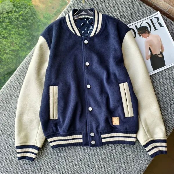 Design Varsity Jacket Pink and Beige Wool-Blend Outerwear - 5