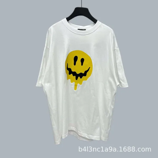 Design Smiling Face Drip Graphic White T-Shirt - 1