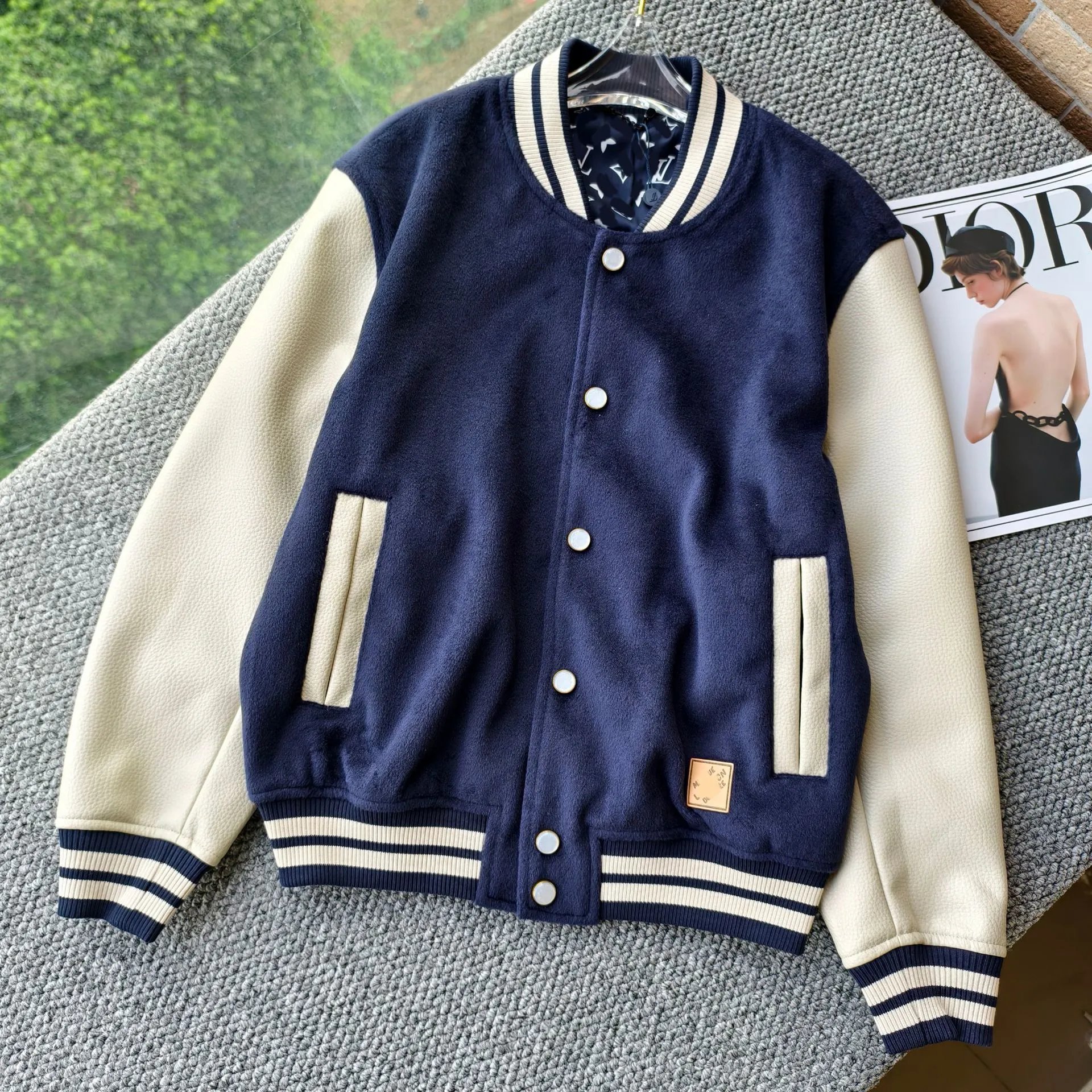 Design Varsity Jacket Pink and Beige Wool-Blend Outerwear - 6