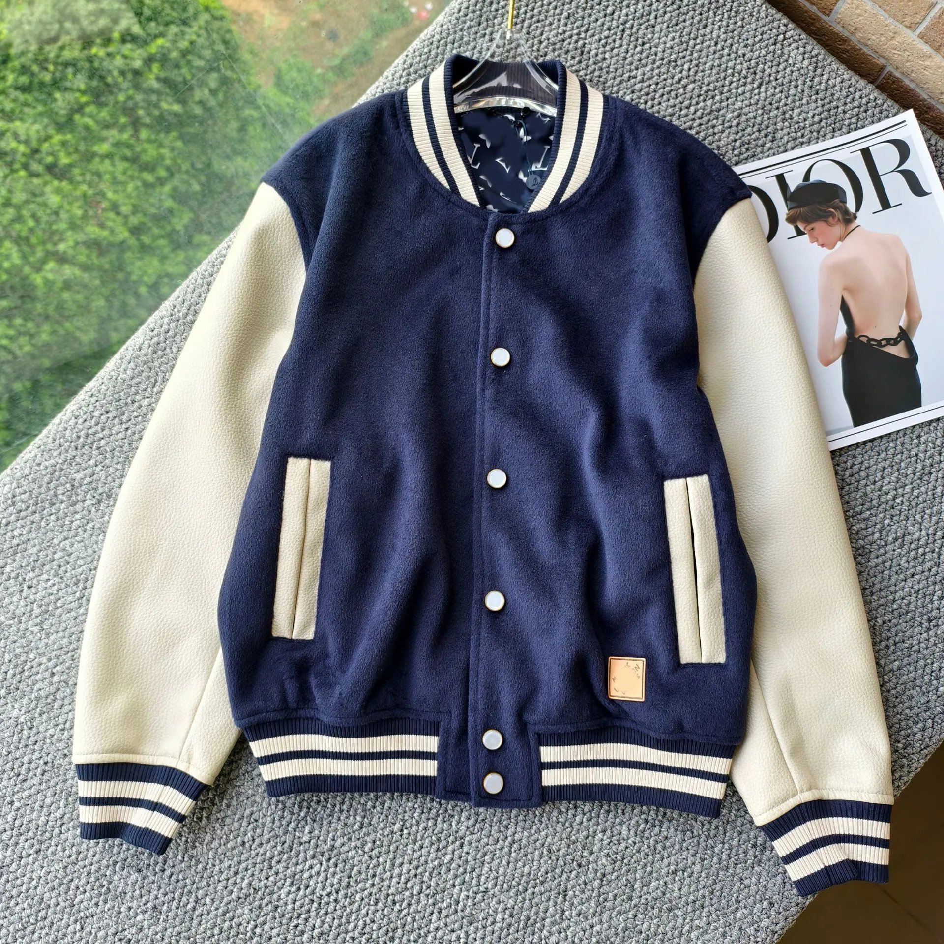 Design Varsity Jacket Pink and Beige Wool-Blend Outerwear - 3
