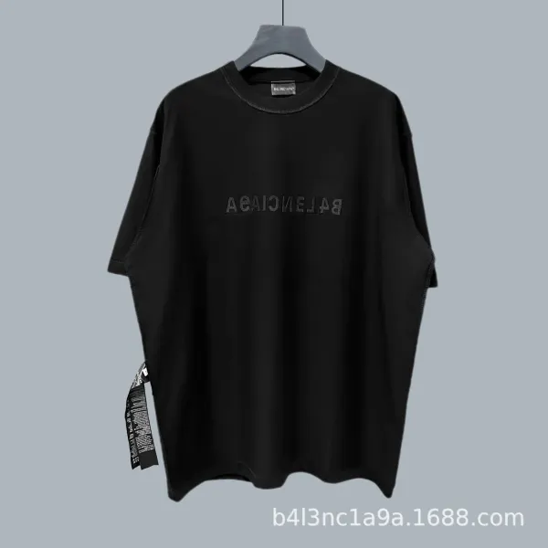 Balenciaga Logo-Embroidered Oversized Black T-Shirt - 1