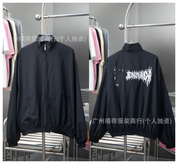Design Windbreaker Jacket Black with Distorted Graphic Print Outerwear - 1