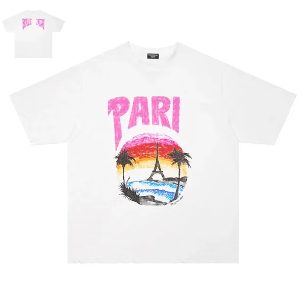Balenciaga Paris Sunset Graphic T-Shirt White - 1