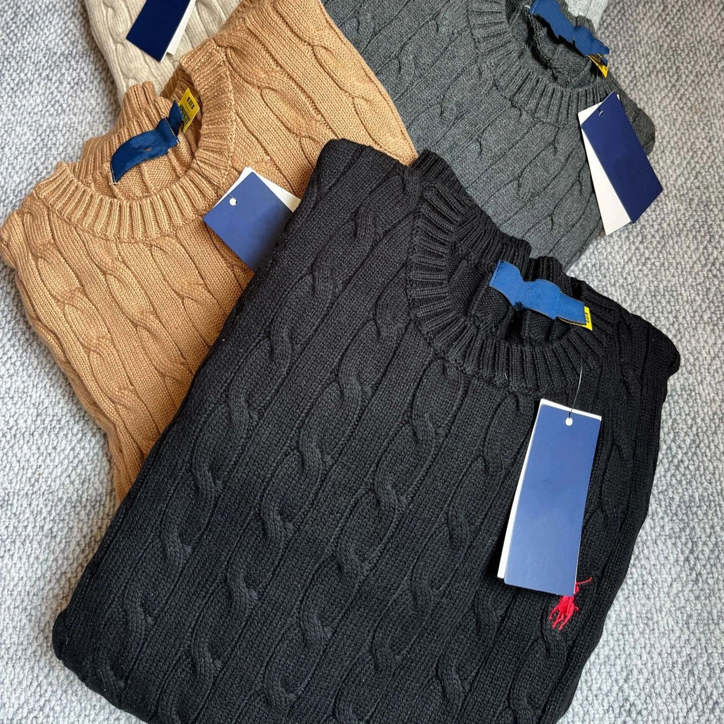 Ralph Lauren Cable Knit Beige Gray Tan White Navy Classic Sweater
