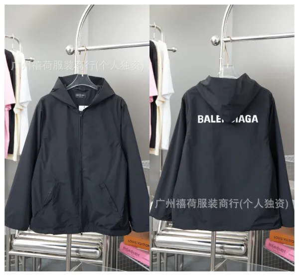 Balenciaga Logo Hooded Windbreaker Black Outerwear.windbreaker - 1
