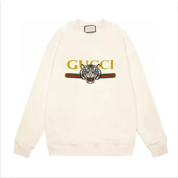 Gucci Tiger Logo Crewneck Sweatshirt Beige Hoodie - 1