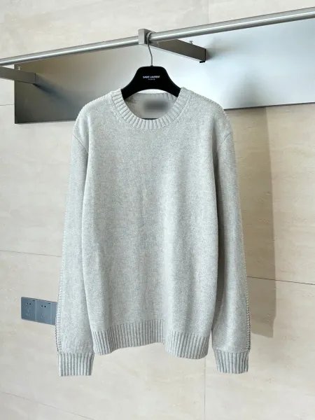 Saint Laurent Crewneck Sweater Light Gray Knit - 1