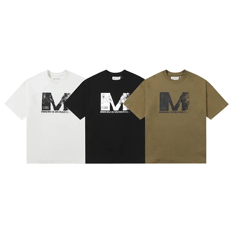 Maison Margiela MM6 White Black Beige Graphic Print T-Shirt