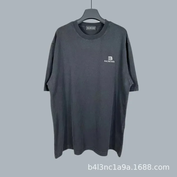 Balenciaga B4L3NC1A9A Logo T-Shirt Charcoal Gray T-Shirt - 1