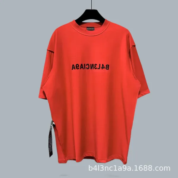 Balenciaga Inverted Logo Oversized T-Shirt Red - 1