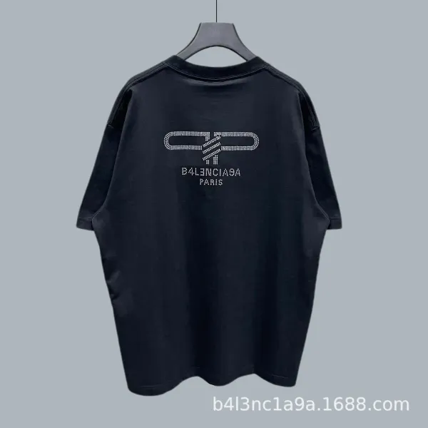 Balenciaga Crystal Logo Oversized T-Shirt Black - 1