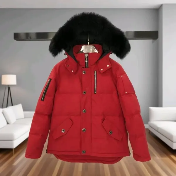 Design Parka with Detachable Fur Hood Black Down Jacket - 5