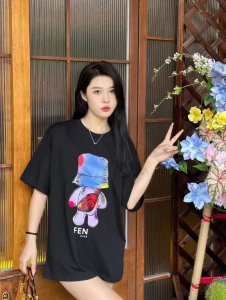 Fendi x DIMA Bear Graphic Oversized Black T-Shirt - 1