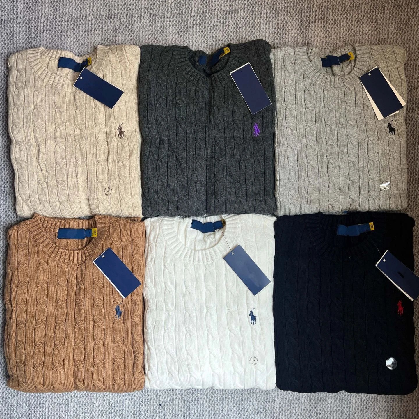 Men's and Women's Cable Knit Sweater, Crew Neck, 100% Cotton, Embroidered, Warm Winter Fall Couples Pullover