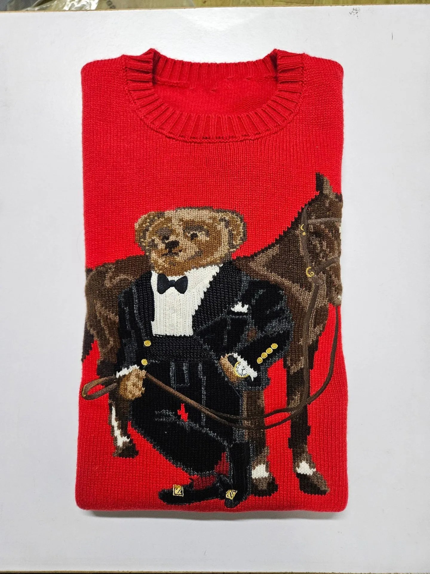Polo Ralph Lauren Bear Riding Horse Knit Sweater Red - 13