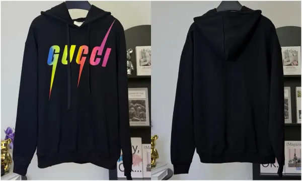 Gucci Rainbow Lightning Logo Black Hoodie - 1
