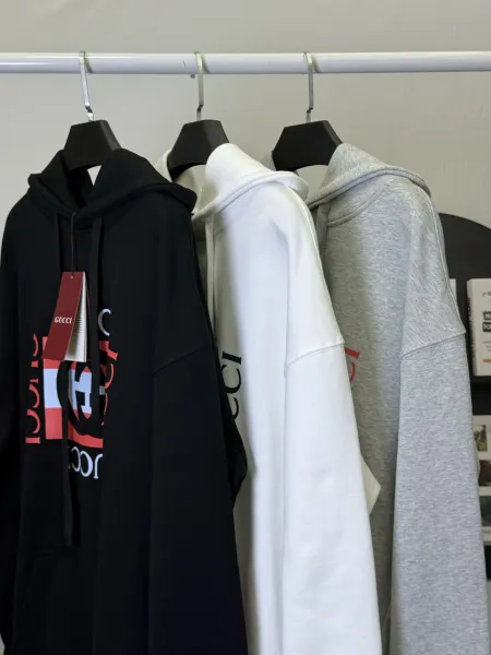 Gucci Logo Print Hoodie Gray - 4