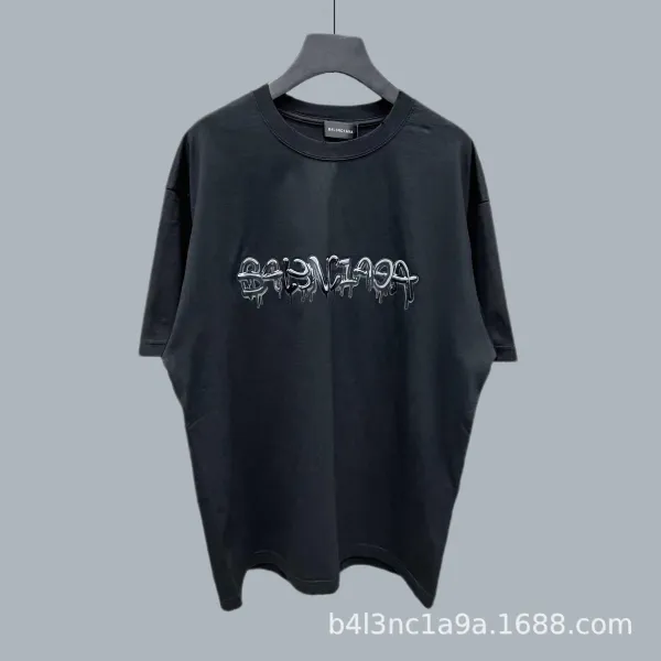 Balenciaga Graffiti Logo Black Oversized T-Shirt - 1
