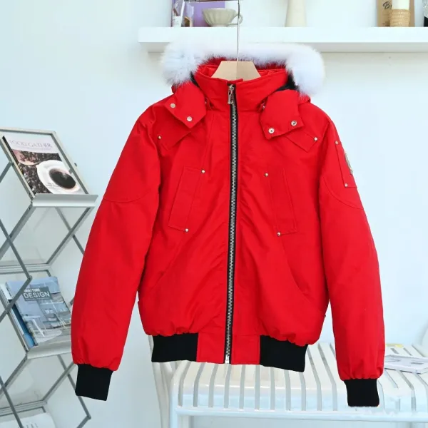Design Red Parka with Faux Fur Hood and Snap-Flap Pockets Jacket Parka - 1