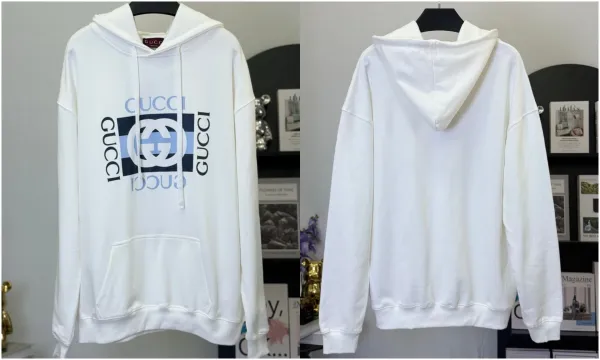 Gucci Logo Print Hoodie White - 1