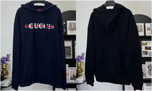 Gucci Logo Hoodie Navy Blue - 1