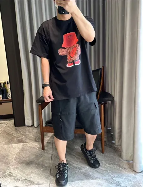 Fendi Bear T-Shirt Black with Red Bucket Hat Graphic T-Shirt - 1