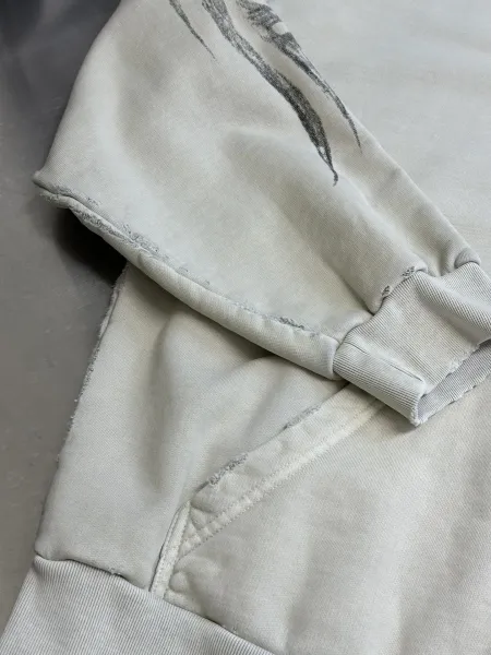Design Distressed Graphic Zip-Up Hoodie Beige - 6