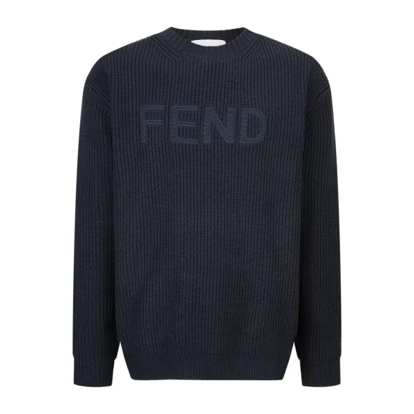 Fendi Logo Intarsia Knit Sweater Navy - 1
