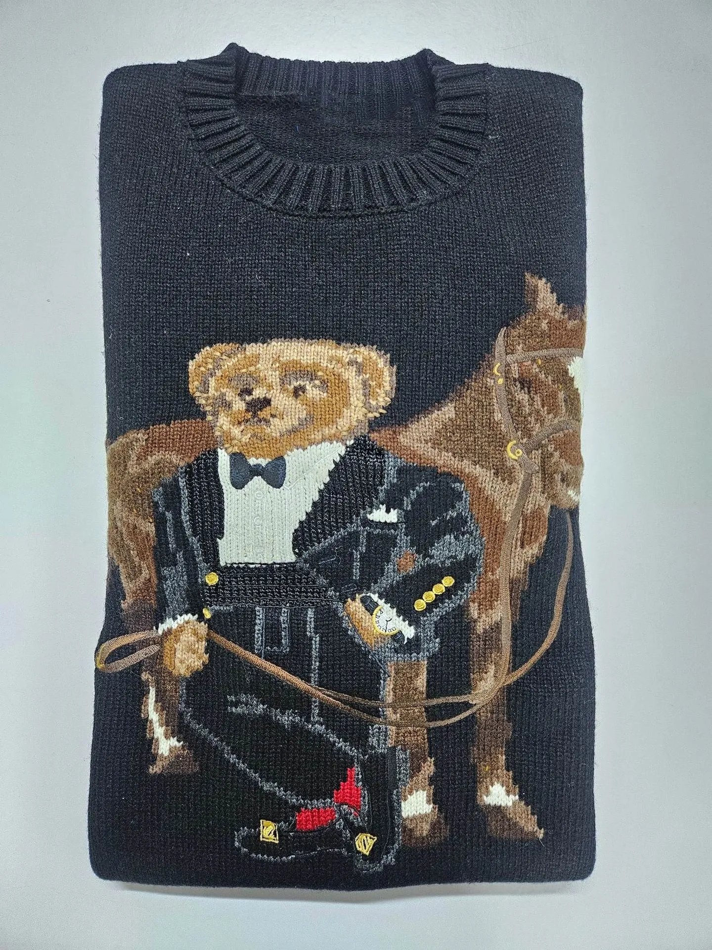 Polo Ralph Lauren Bear Riding Horse Knit Sweater Red - 11