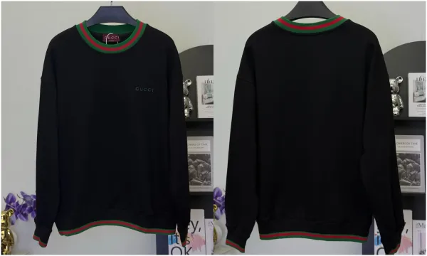 Gucci Web Trim Crewneck Sweatshirt Black Hoodie - 1