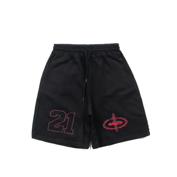 Design 21 Logo Embroidered Black Sweat Shorts - 1