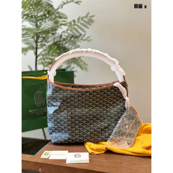 Goyard Saint-Louis PM Monogram Canvas Handbag in Brown with White Handle - 1