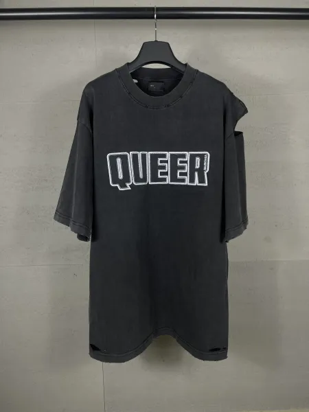 Balenciaga Distressed Gothic Print White T-Shirt - 12