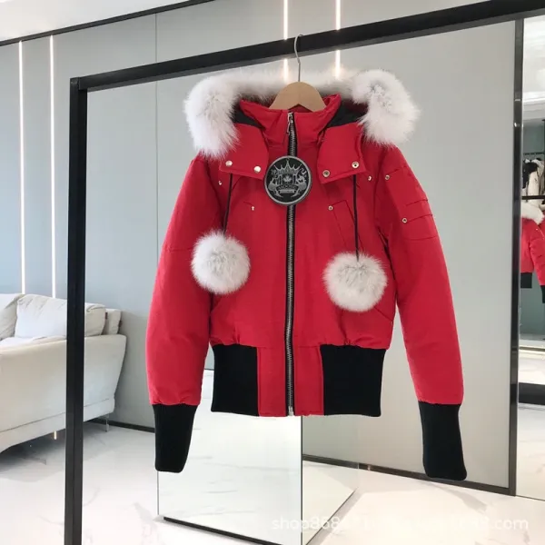 Canada Goose Expedition Parka Red with Fur Trim and Pom-Poms Down Jacket - 1