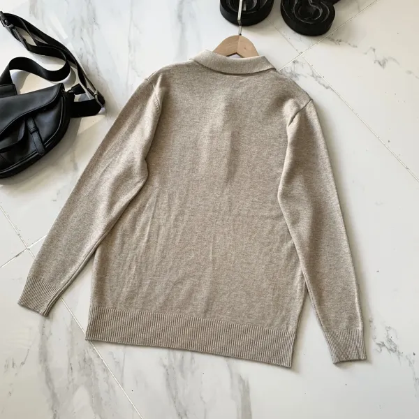 Design Beige Mock Neck Knit Sweater - 1