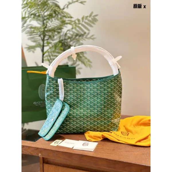 Goyard Saint-Louis PM Green Chevron Canvas Handbag with Matching Pouch - 1