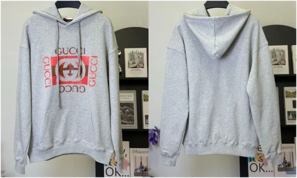 Gucci Logo Print Hoodie Gray - 1