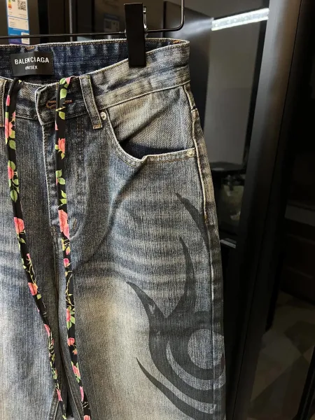 Balenciaga x Unisex Tribal Print Distressed Denim Jeans - 7