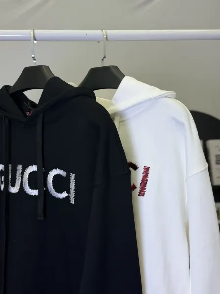 Gucci Logo Print Hoodie Gray - 3