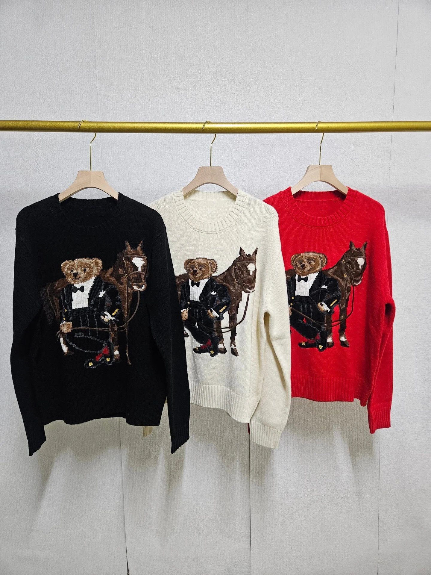Polo Ralph Lauren Bear Riding Horse Knit Sweater Red - 3