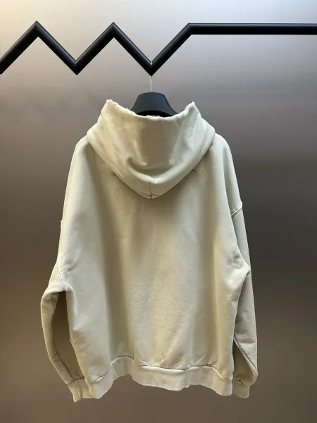 Design Distressed Graphic Zip-Up Hoodie Beige - 4