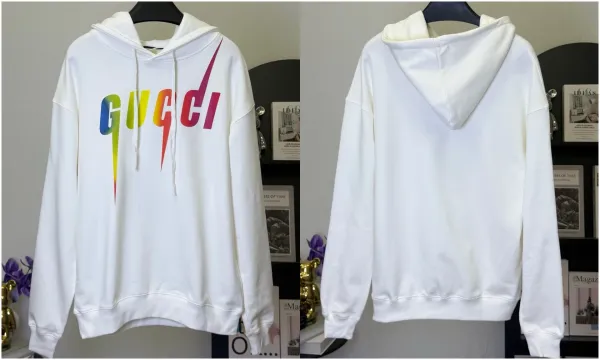 Gucci Rainbow Logo Hoodie White - 1