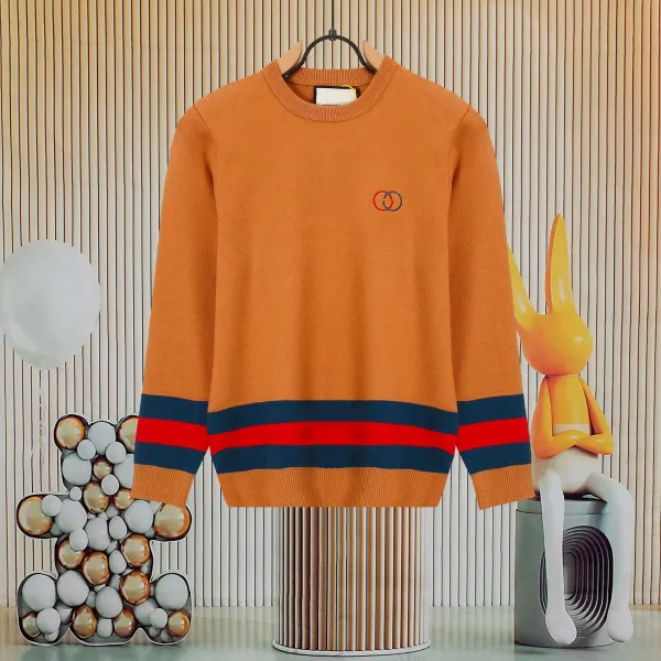 Gucci Interlocking G Knit Sweater Orange with Red and Navy Stripes - 1